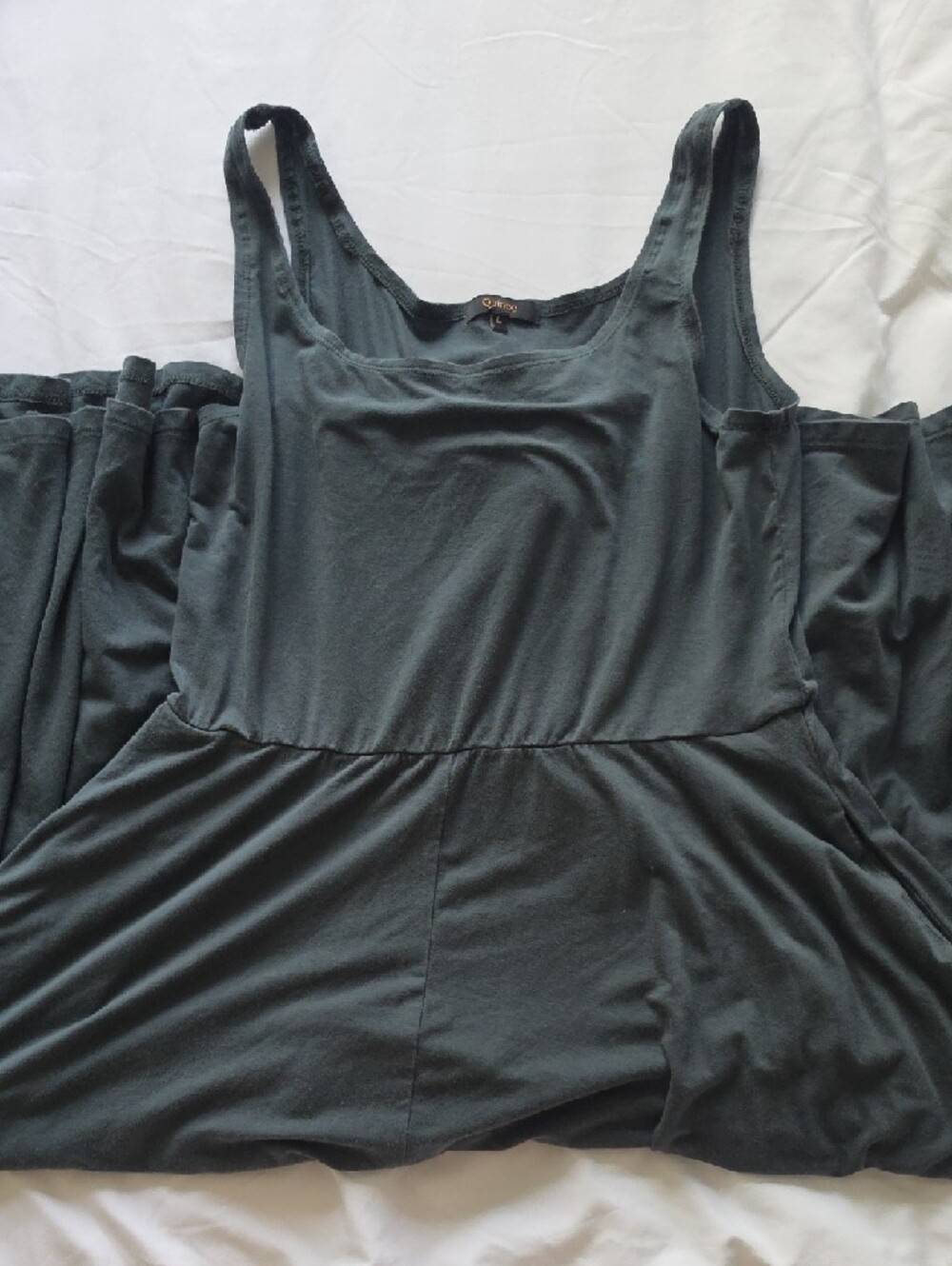 Quince Tencel Jersey Fit & Flare Dress Olive Green Sleeveless Midi Dress - Picture 6 of 6